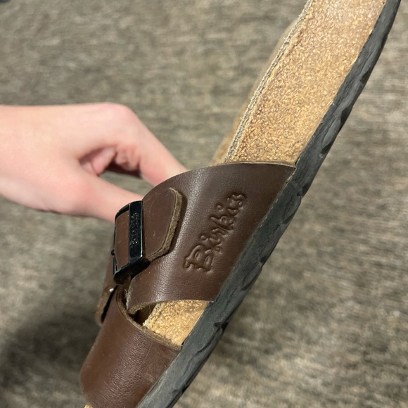 Birki's SANTOSA Cross Strap Slide Sandal  Womens 7 Men’s 5 Color: Brown - Picture 3 of 10